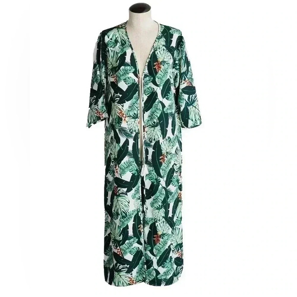 Rachel Zoe Swim Cover-Up Kimono Duster Tropical Palm Leaf Open Front  One Size - Picture 4 of 9